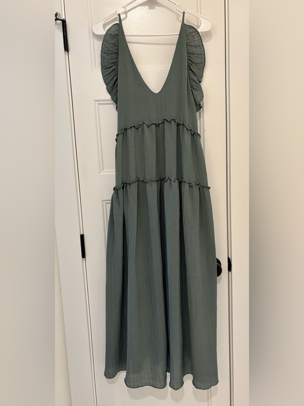 Grade & Gather Dress Womens Green Tiered Boho Beach Sundress